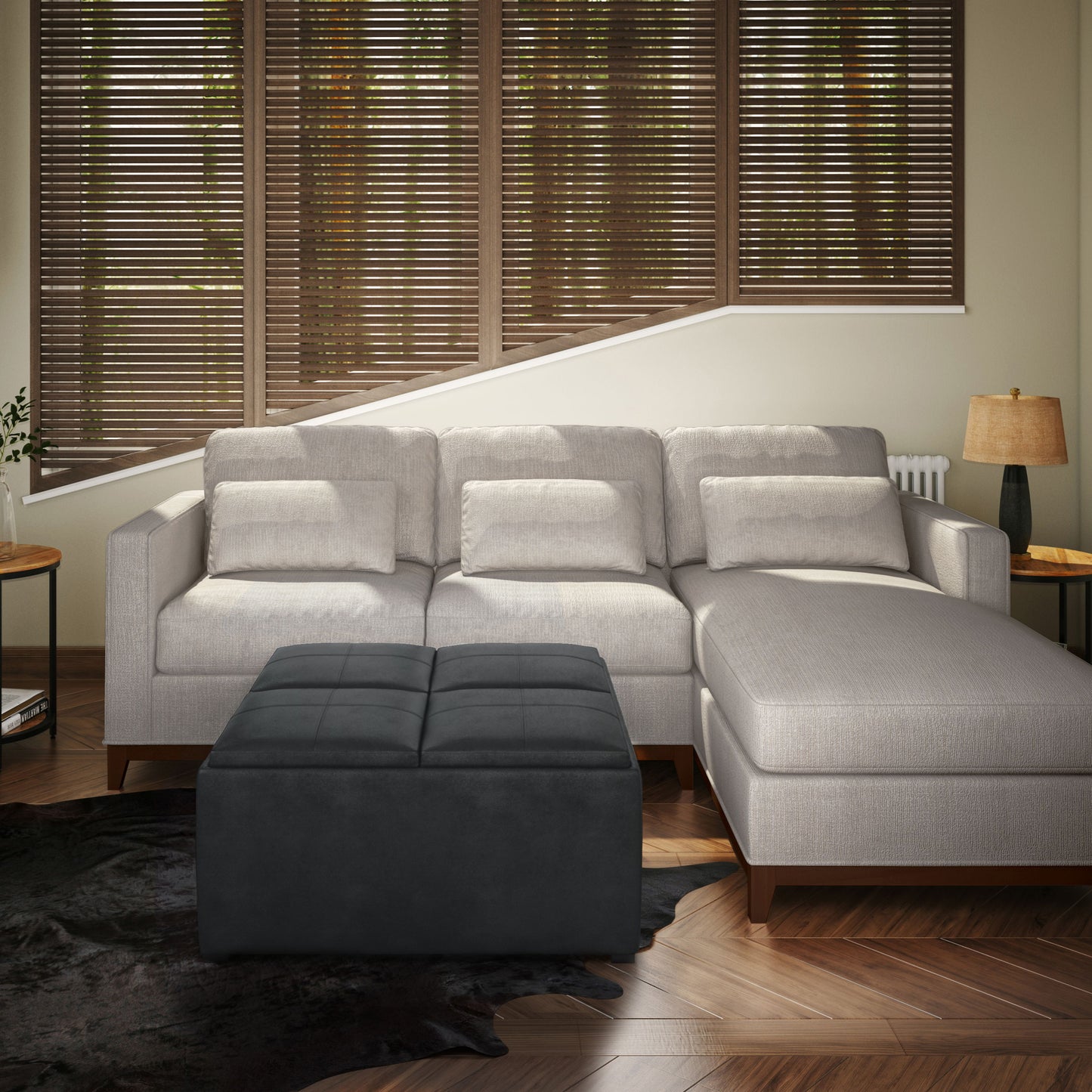 Avalon - Square Coffee Table Storage Ottoman - Distressed Black