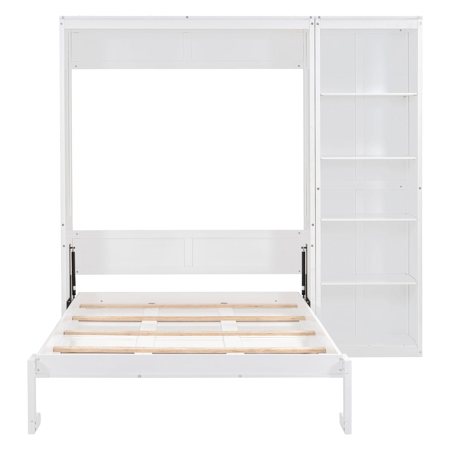 Full Size Murphy Wall Bed With Shelves - White
