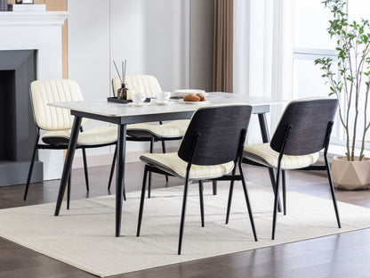 Dining Chairs Mid-Century Modern Retro Faux Leather Chair With Walnut Bentwood Back Upholstered Seat Metal Legs Adjustable Foot For Kitchen Dining Room Chairs (Set of 2) - Beige