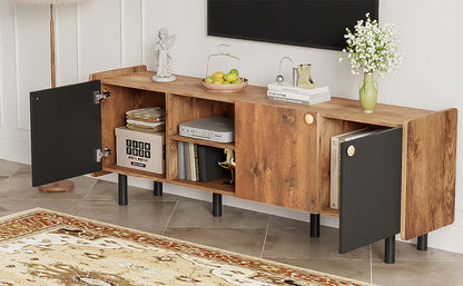 Mid Century TV Stand & 3 Cabinets, Media Console Table For Tvs Up To 70'', Entertainment Center With Storage For Living Room - Black / Brown