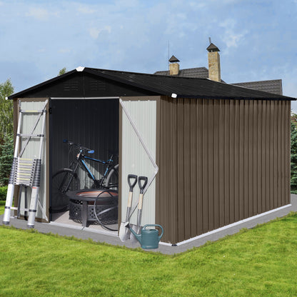 10'X8' Garden Sheds Outdoor Storage Sheds - Brown / Black
