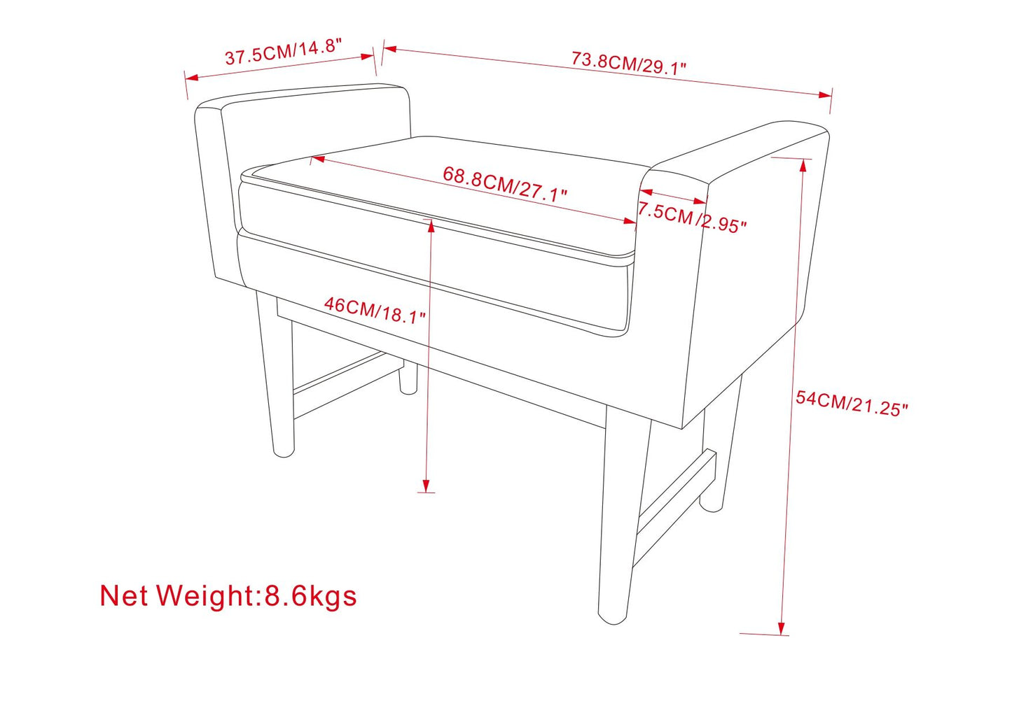 Scott - Small Ottoman Bench - Pewter Gray