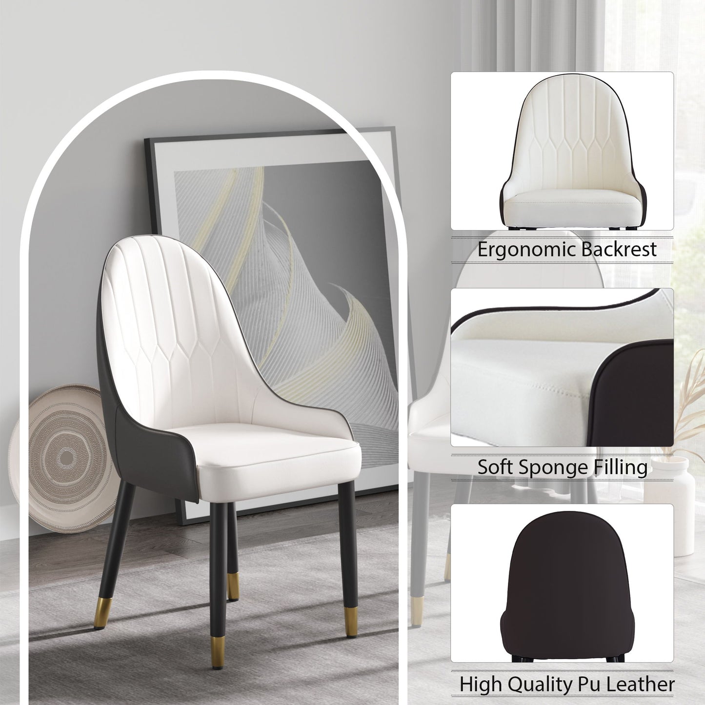 Modern Sponge-Filled Dining Chair, Solid Wood Metal Legs, Suitable For Restaurants, Living Rooms And Rooms- (Set of 2) - Dark Brown / White
