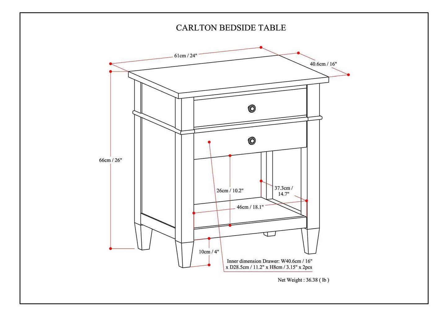 Carlton - Bedside Table - Light Golden Brown