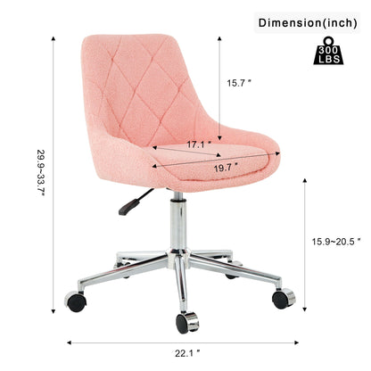 Modern Teddy Velvet Fabric Dining Chair With Golden Electroplated Legs, Soft And Comfortable, Adjustable And Space Saving - Pink