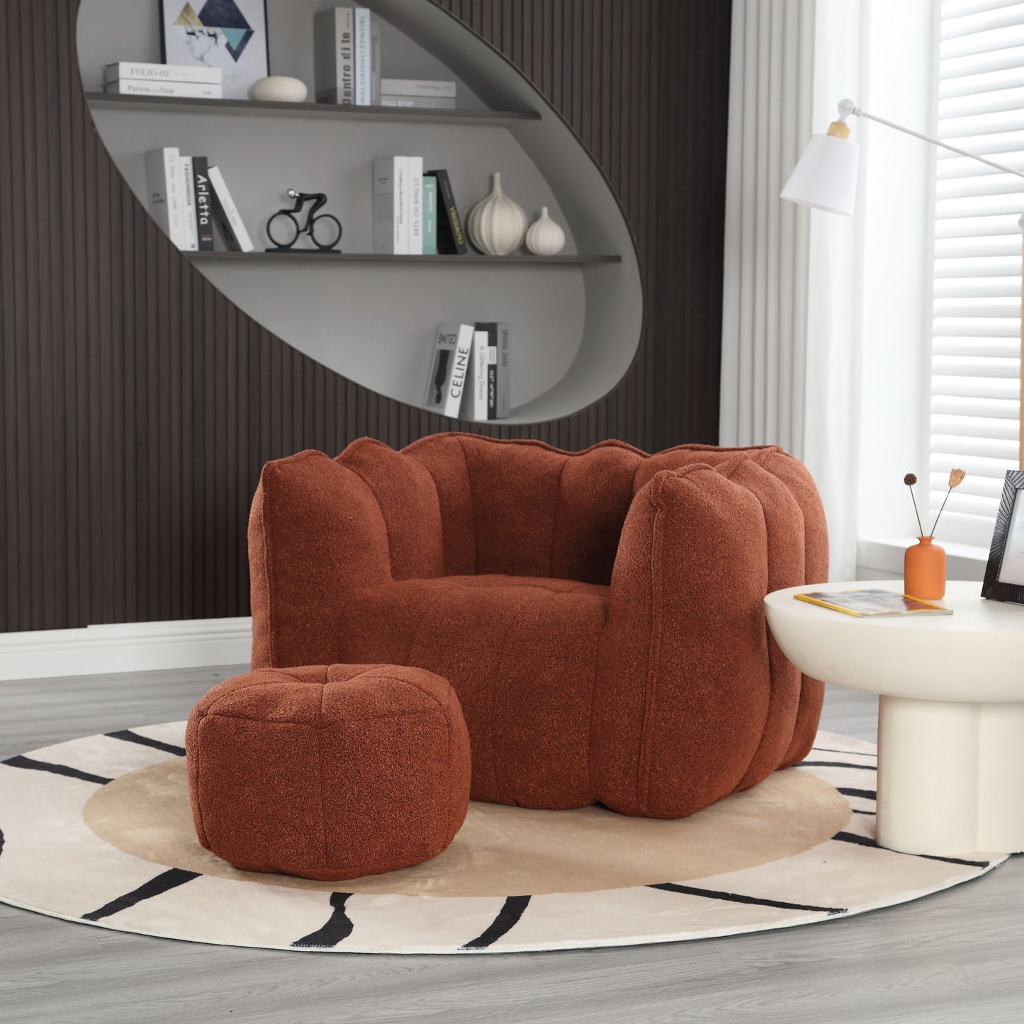 Soft Bean Bag Chair With High Resilient Foam (Chips) - Red / Brown