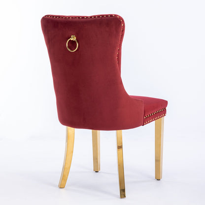 Nikki - Modern, High-End Tufted Solid Wood Contemporary Velvet Upholstered Dining Chair With Golden Stainless Steel Plating Legs, Nailhead Trim (Set of 2) - Burgundy