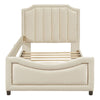 Twin Size Upholstered Daybed With Classic Stripe Shaped Headboard - Beige