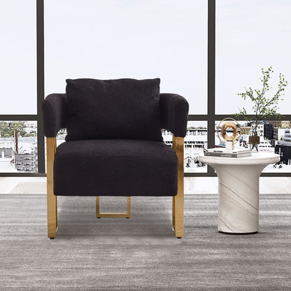Modern Decorative Chair, Living Room Side Chair With Gold Metal Legs, No Wheels, Suitable For Dressing Area, Reception Room, Office, Teddy Fleece Upholstered Metal Foot Sofa 2 Pieces - Black