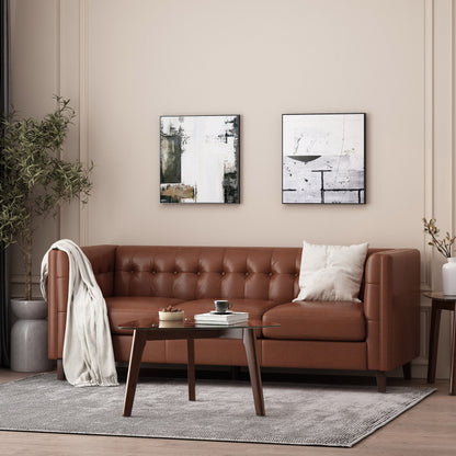 Comfy 3 Seat Sofa With Tufted Back, Modern For Living Room - Light Brown
