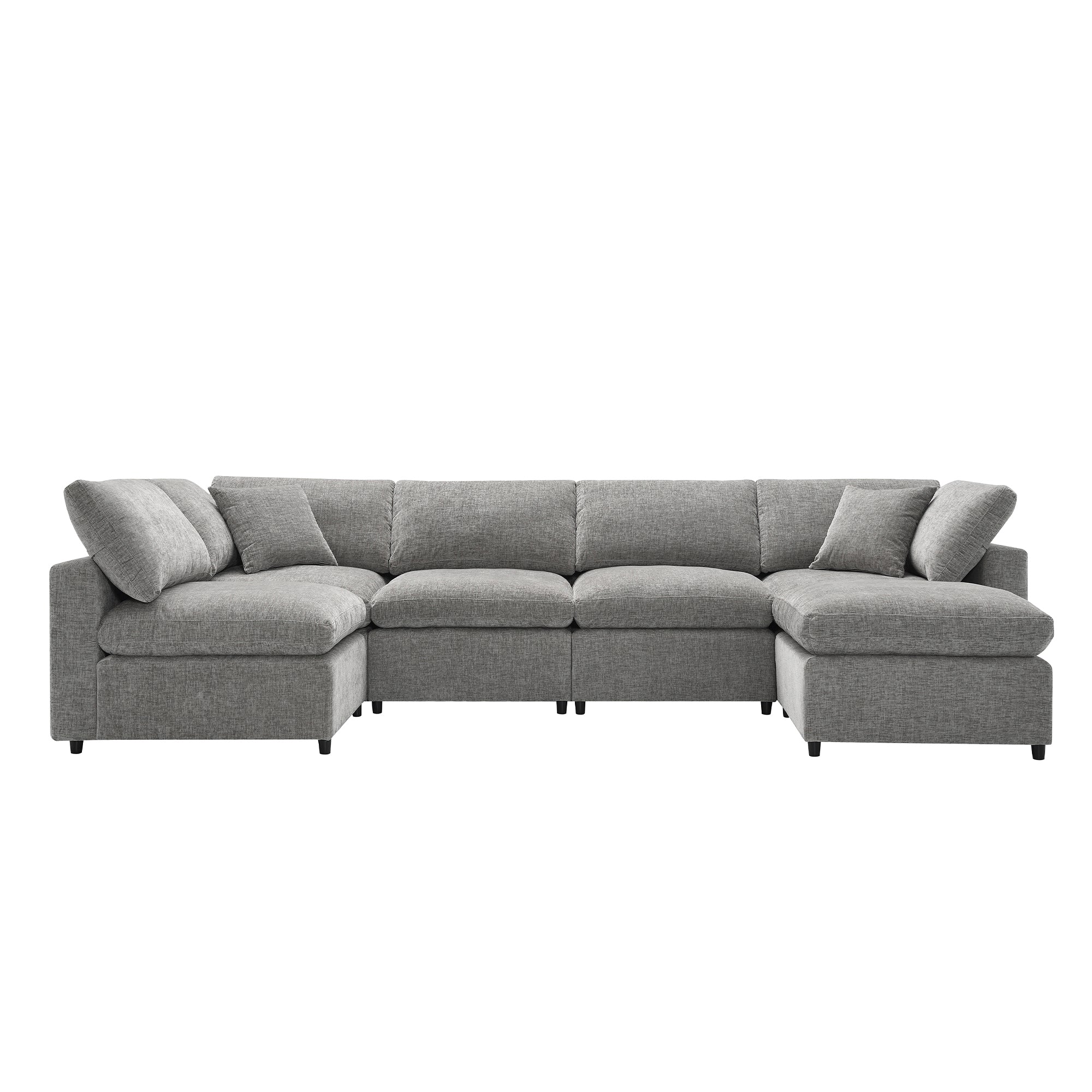 Modern Modular Cloud Sofa Bed, 6 Seat Chenille Sectional Couch Set With Ottoman, Free Combination, C